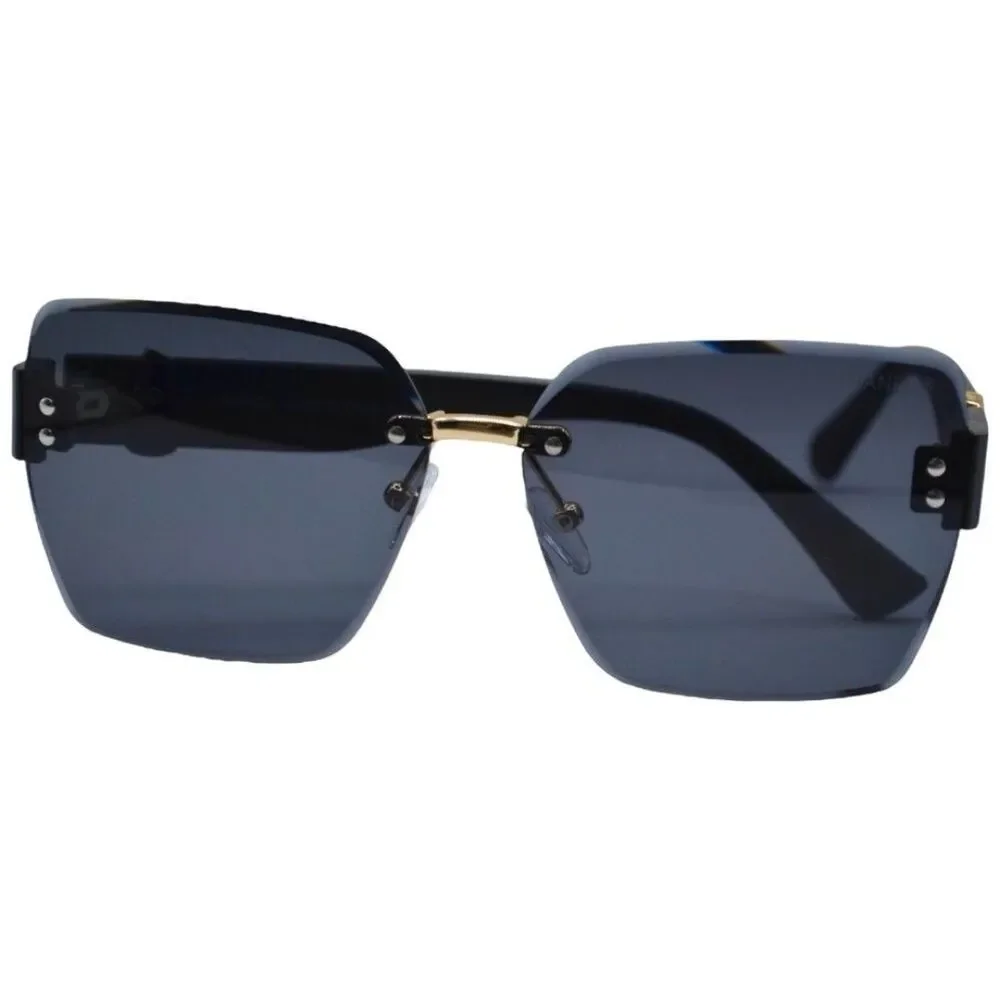 Chanel Women’s Rimless Sunglasses | Gold Bridge | Gray Solid Lens
